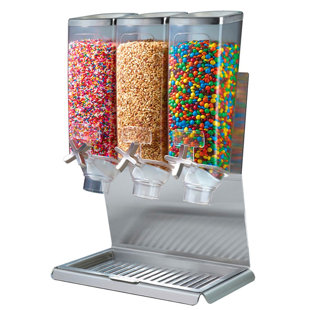 Triple cereal dispenser with collection tray